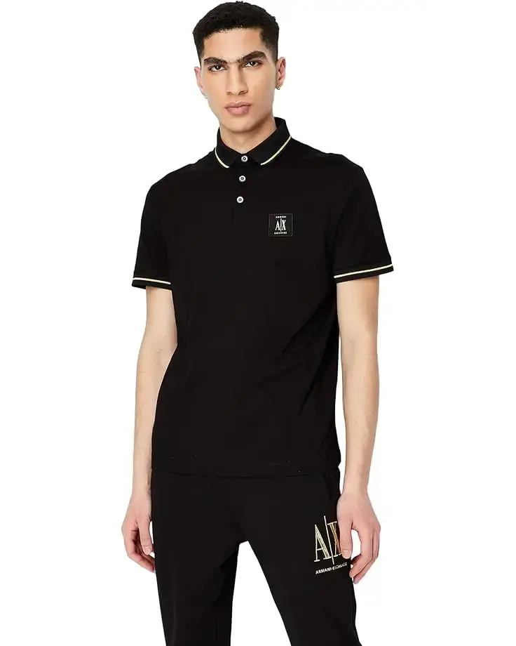 Men's Armani Exchange Black/Gold Logo Patch Polo