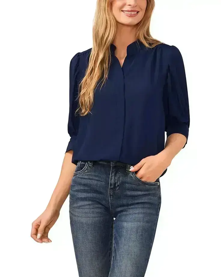 Women's CeCe Elbow Sleeve Open Collar Blouse