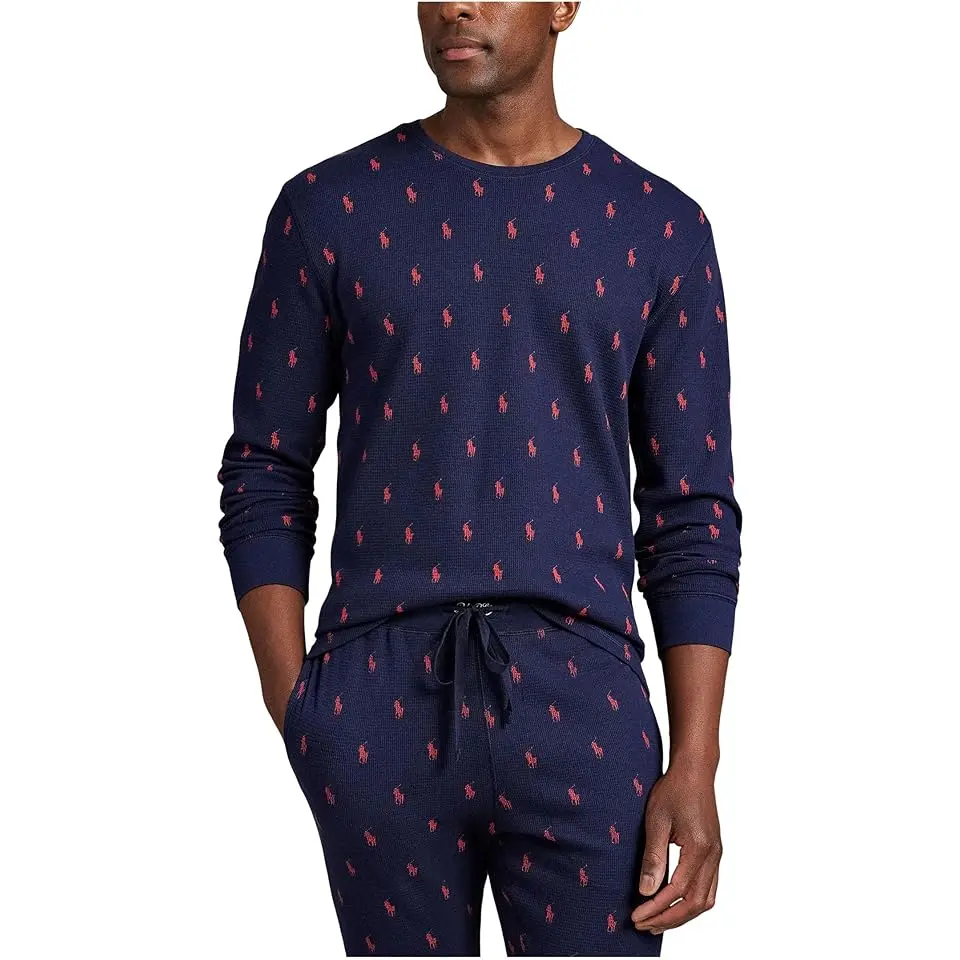 Printed Waffle Long Sleeve Crew with All Over Print