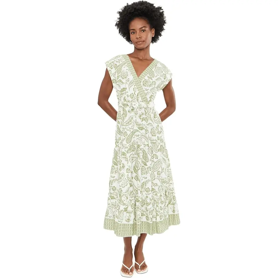Surplice Dolman Sleeve Midi Tiered Dress