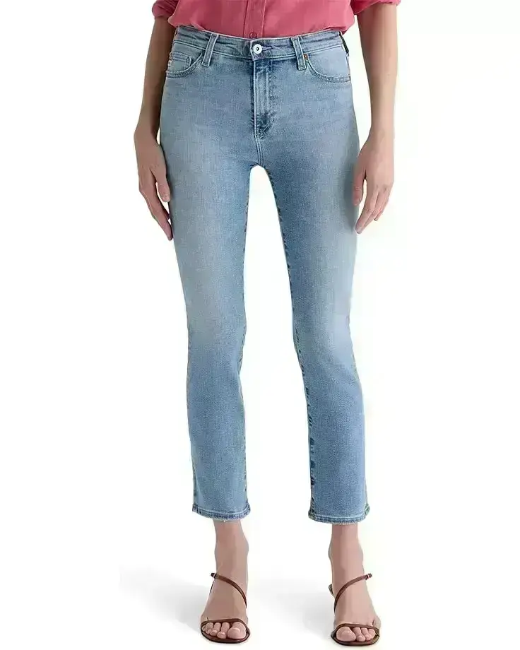 Women's AG Jeans Mari Mid-Rise Slim Straight Crop Jeans in Marina Blue