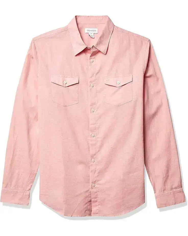 Men's Calvin Klein Long Sleeve Stretch Cotton Linen Button Down Shirt