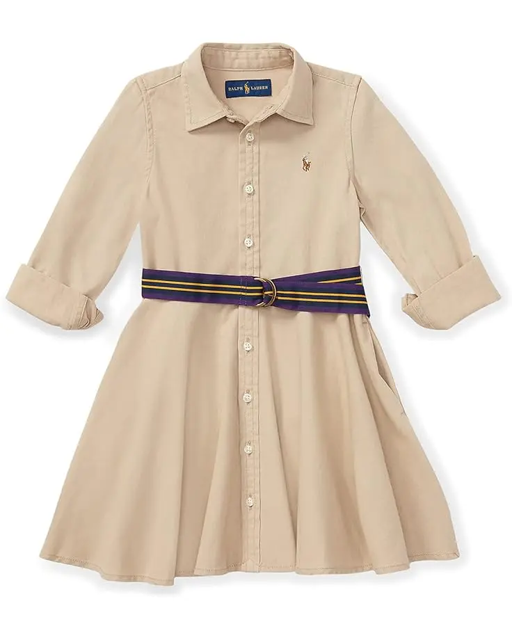 Belted Cotton Chino Shirtdress (Little Kids)