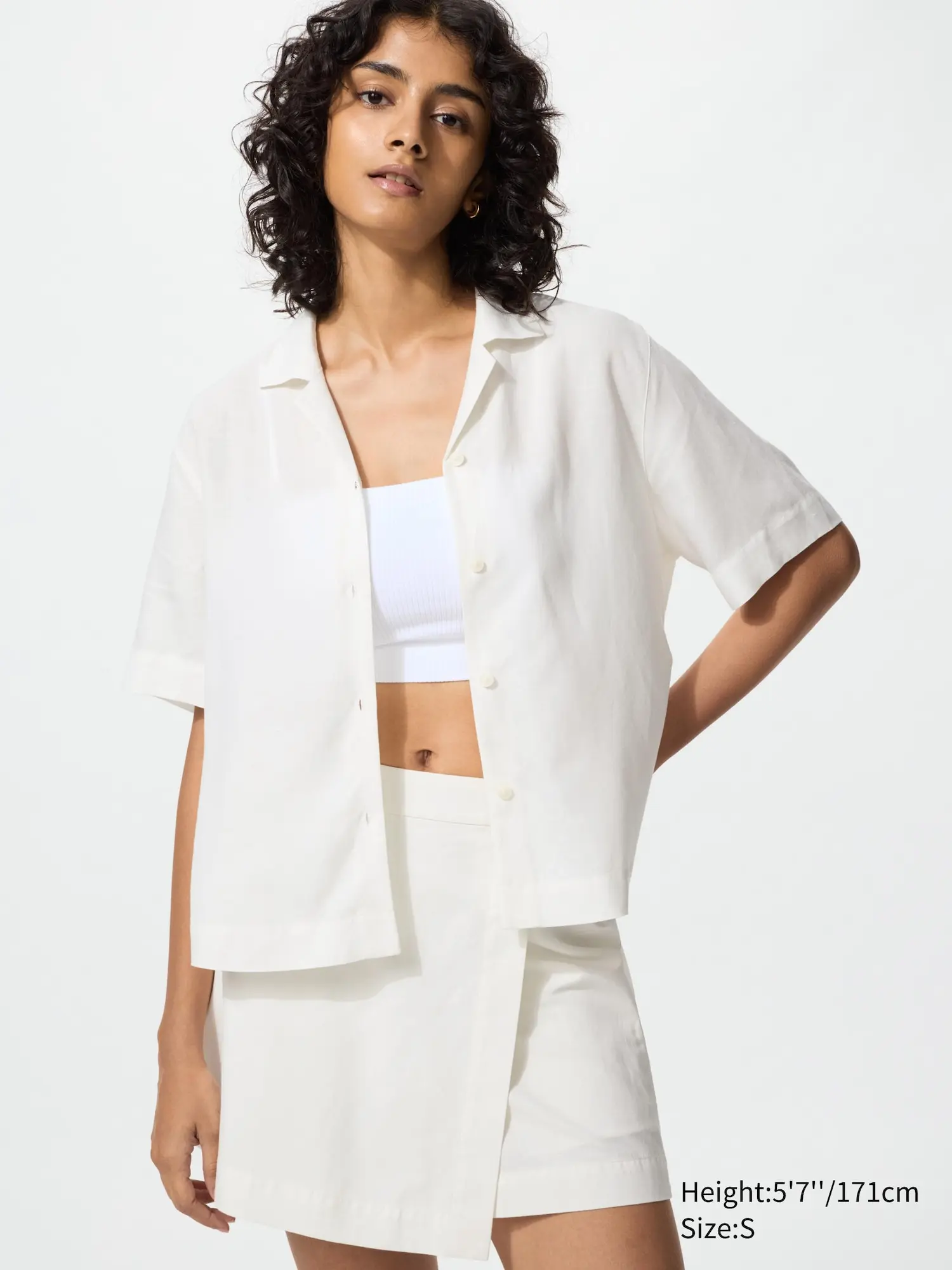 Linen Blend Open Collar Shirt | Short Sleeve