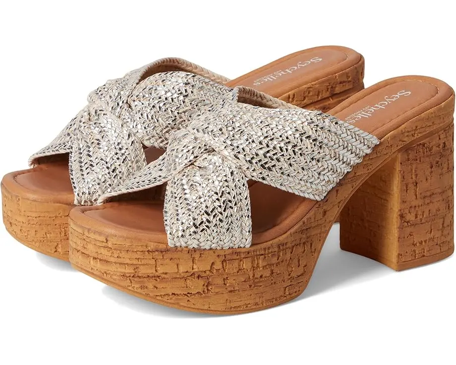 Adorned Metallic Raffia Slide Sandal