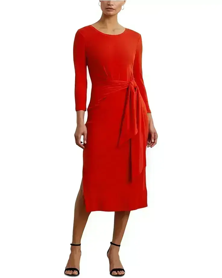 Women's Lauren Ralph Lauren Tie-Front Cotton-Blend Crewneck Dress