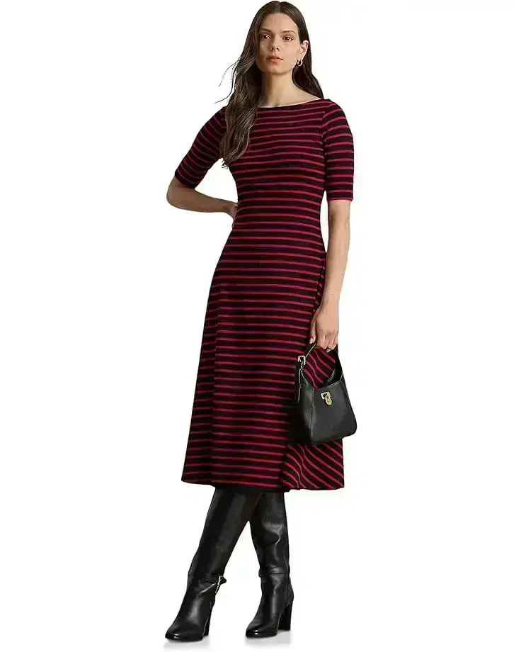 Women's Lauren Ralph Lauren Striped Stretch Cotton Midi Dress