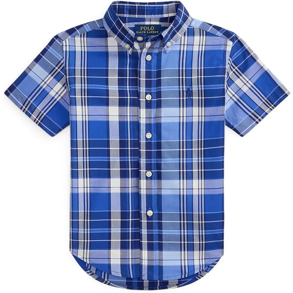 Plaid Cotton Poplin Short Sleeve Shirt (Toddler/Little Kid)