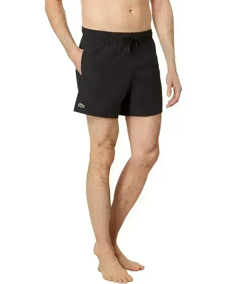 Solid Elastic Waist Swim Trunks