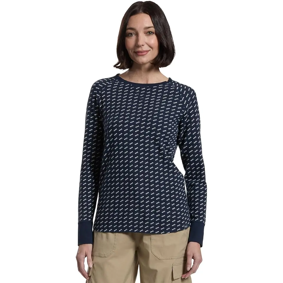 Unshrinkable Mini-Waffle Tee Long Sleeve Crew Neck Stripe