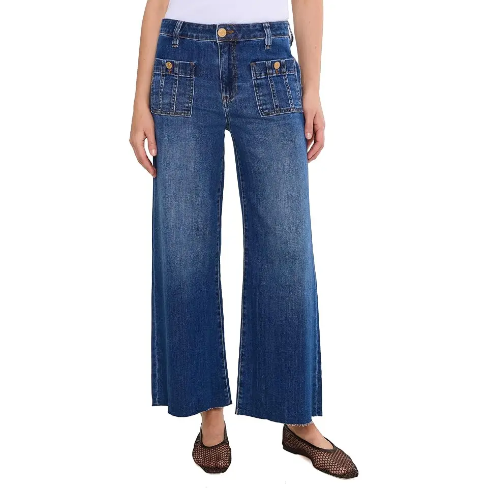 Meg High-Rise Front Patch Pockets Wide Leg Raw Hem