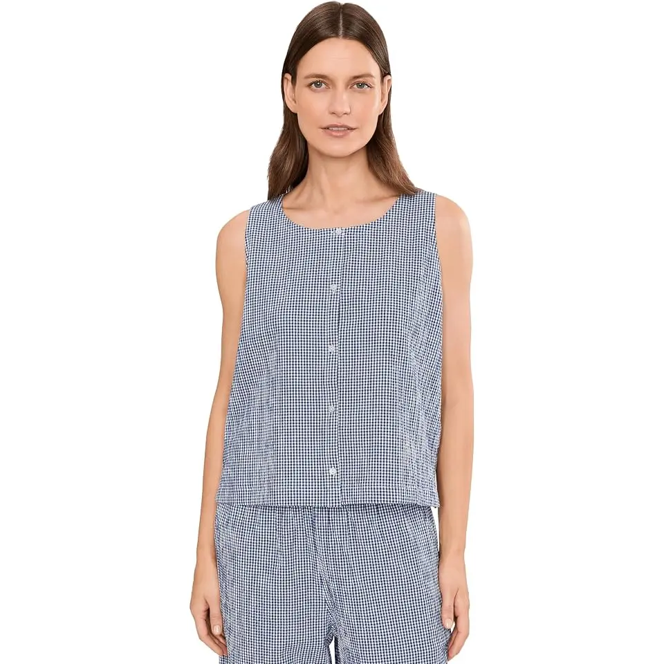 Organic Cotton Pucker Check Scoop Neck Vest