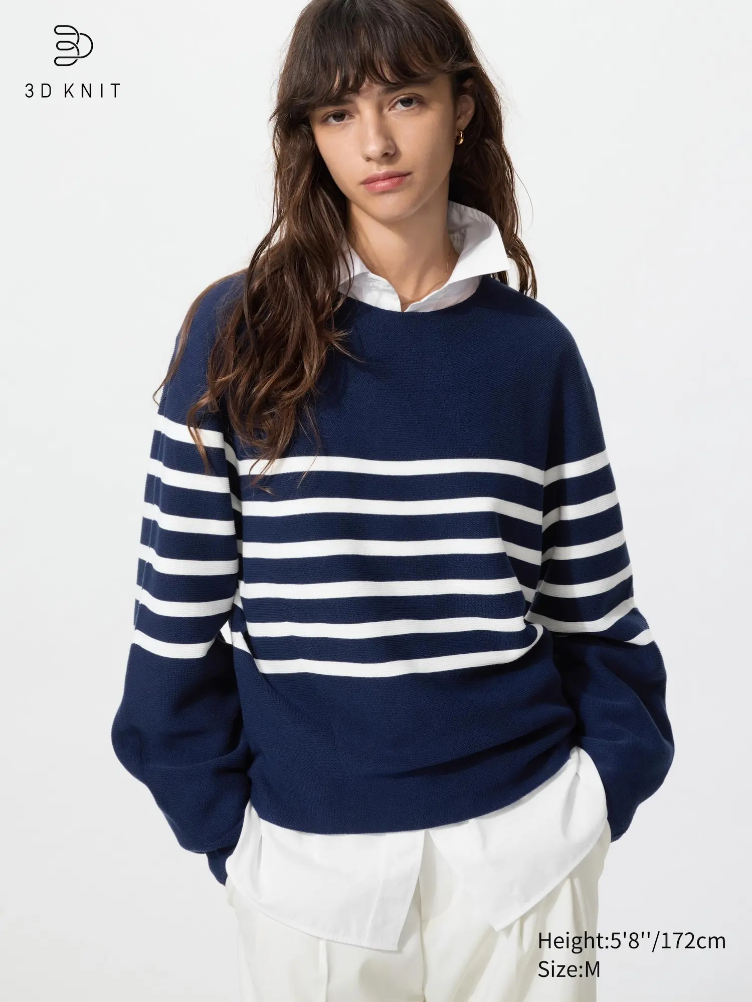 3D Knit Cotton Volume Sleeve Sweater | Stripe