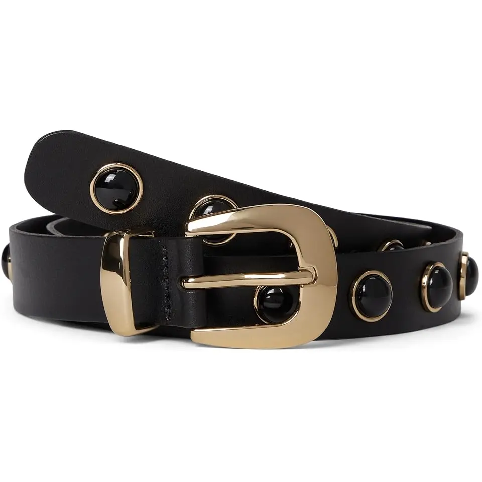 Cabochon-Studded Leather Western Belt