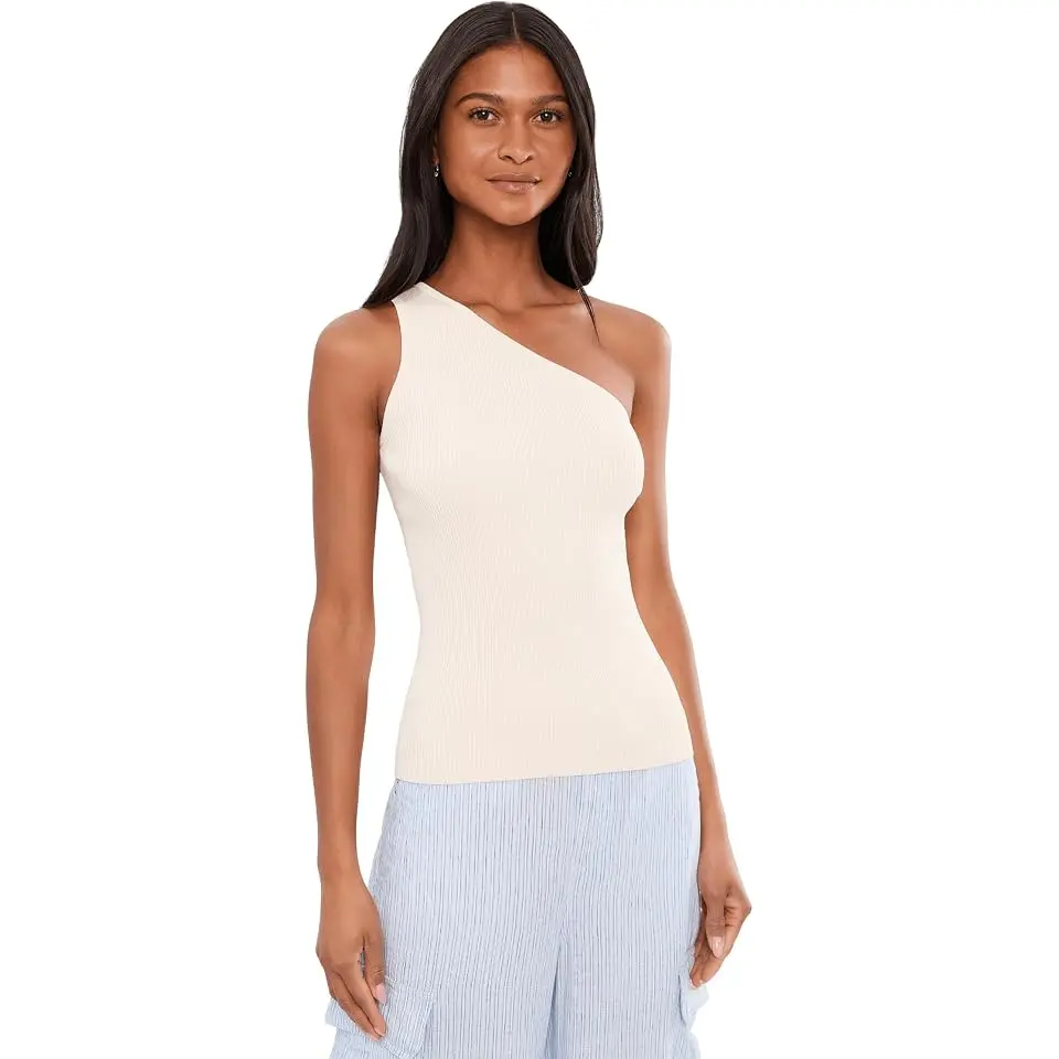 Rib-Knit One-Shoulder Sweater