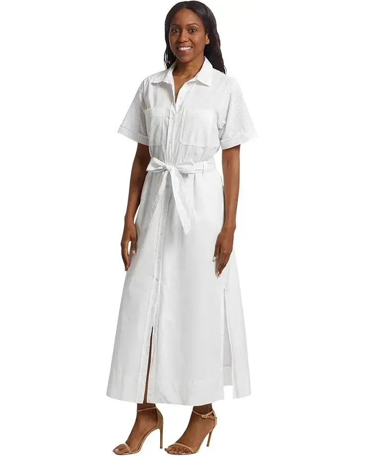 Women's Lilla P Eyelet Trim Maxi Shirt Dress