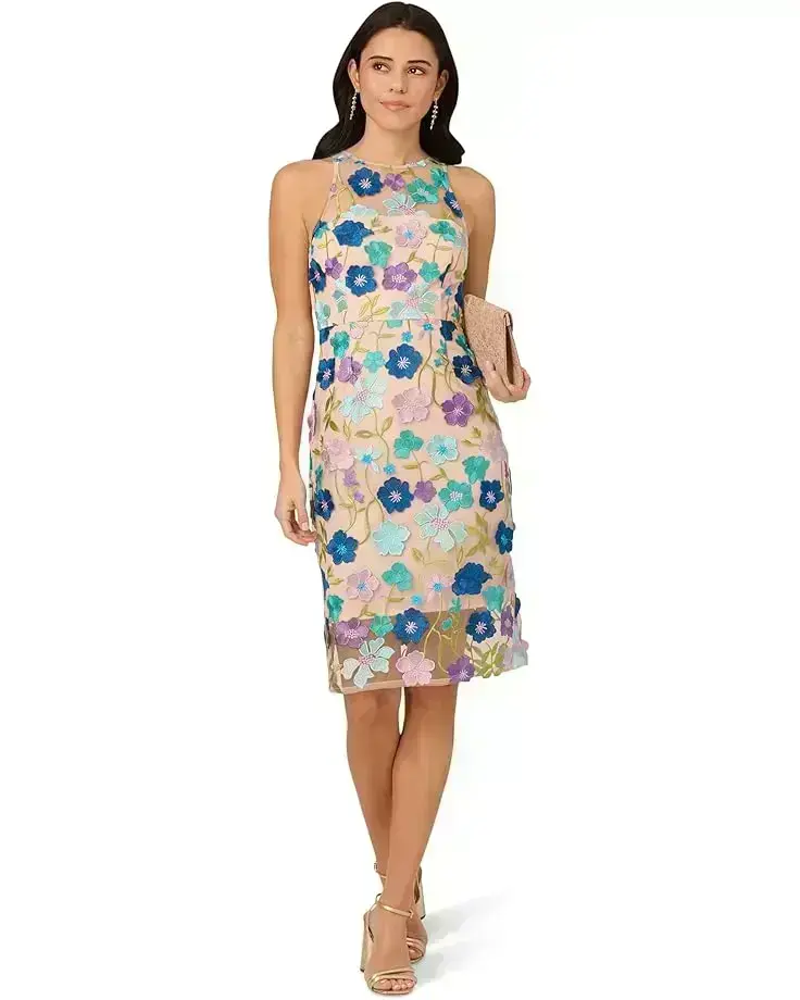 Women's Adrianna Papell Embroidered Column Midi Dress