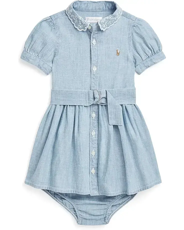 Polo Ralph Lauren Kids Belted Chambray Shirtdress & Bloomer (Infant)