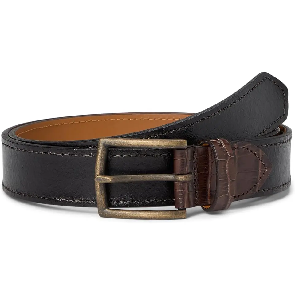 Two-Tone Croc Embossed Leather Belt