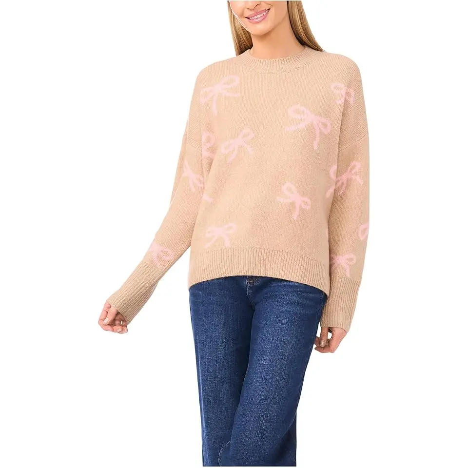 Ribbon Jacquard Crew Neck Sweater