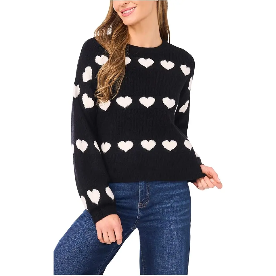 Heart Jacquard Crew Neck Sweater
