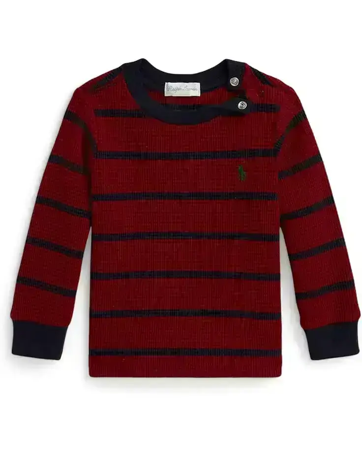 Striped Waffle Cotton Long Sleeve Tee (Infant)