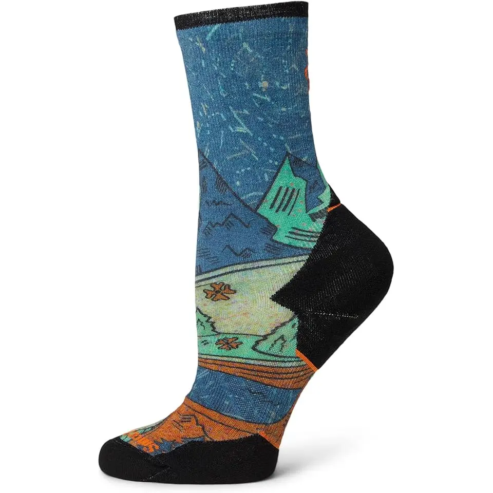 Trail Run Targeted Cushion Mountain Print Crew Socks