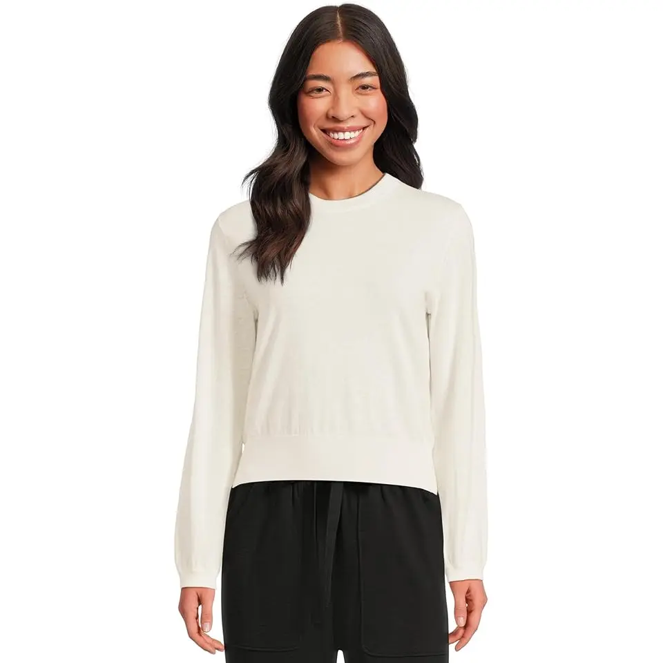 Shirred Sleeve Crew Neck Sweater