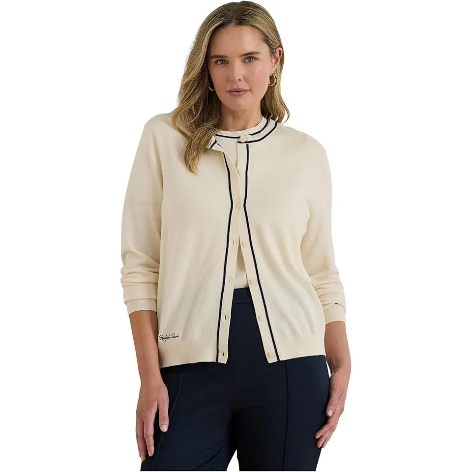 Plus Size Two-Tone Cotton-Modal Cardigan