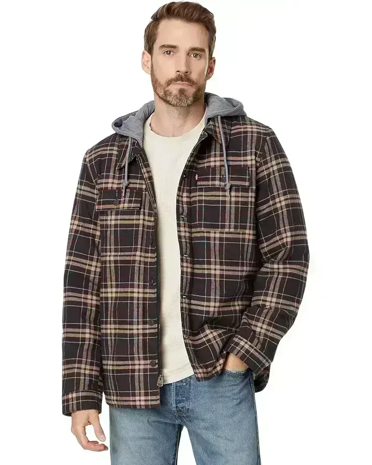 Men's Levi's® Washed Cotton Shirt Jacket with A Jersey Hood and Sherpa Lining