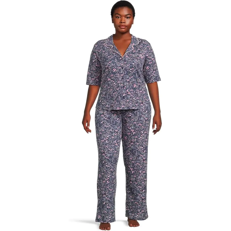Short Sleeve Notch Collar and Pant PJ Set