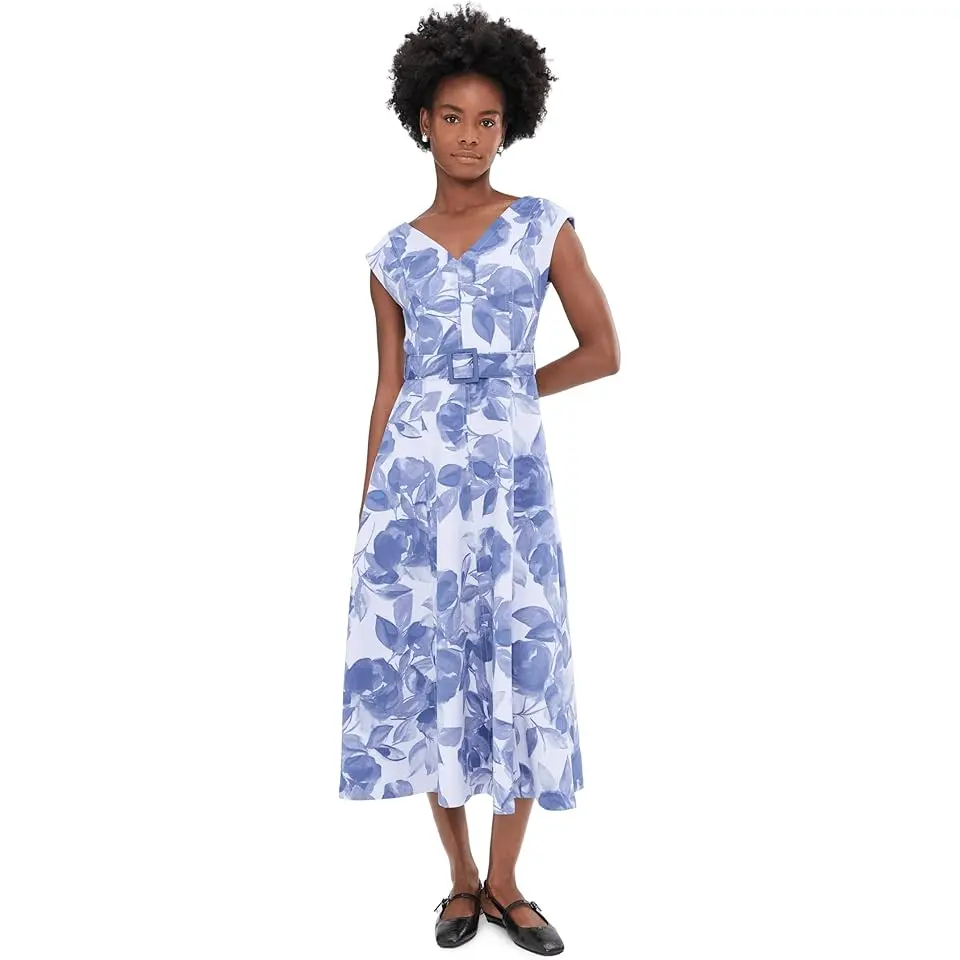Sleeveless Floral Scuba Belted Aline
