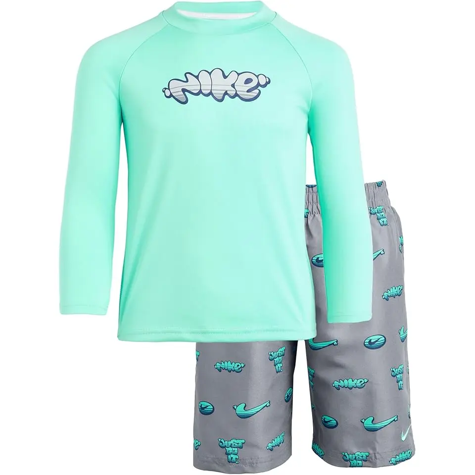 Long Sleeve Bubble Hydroguard Top & 5" Volley Short Set (Little Kid)