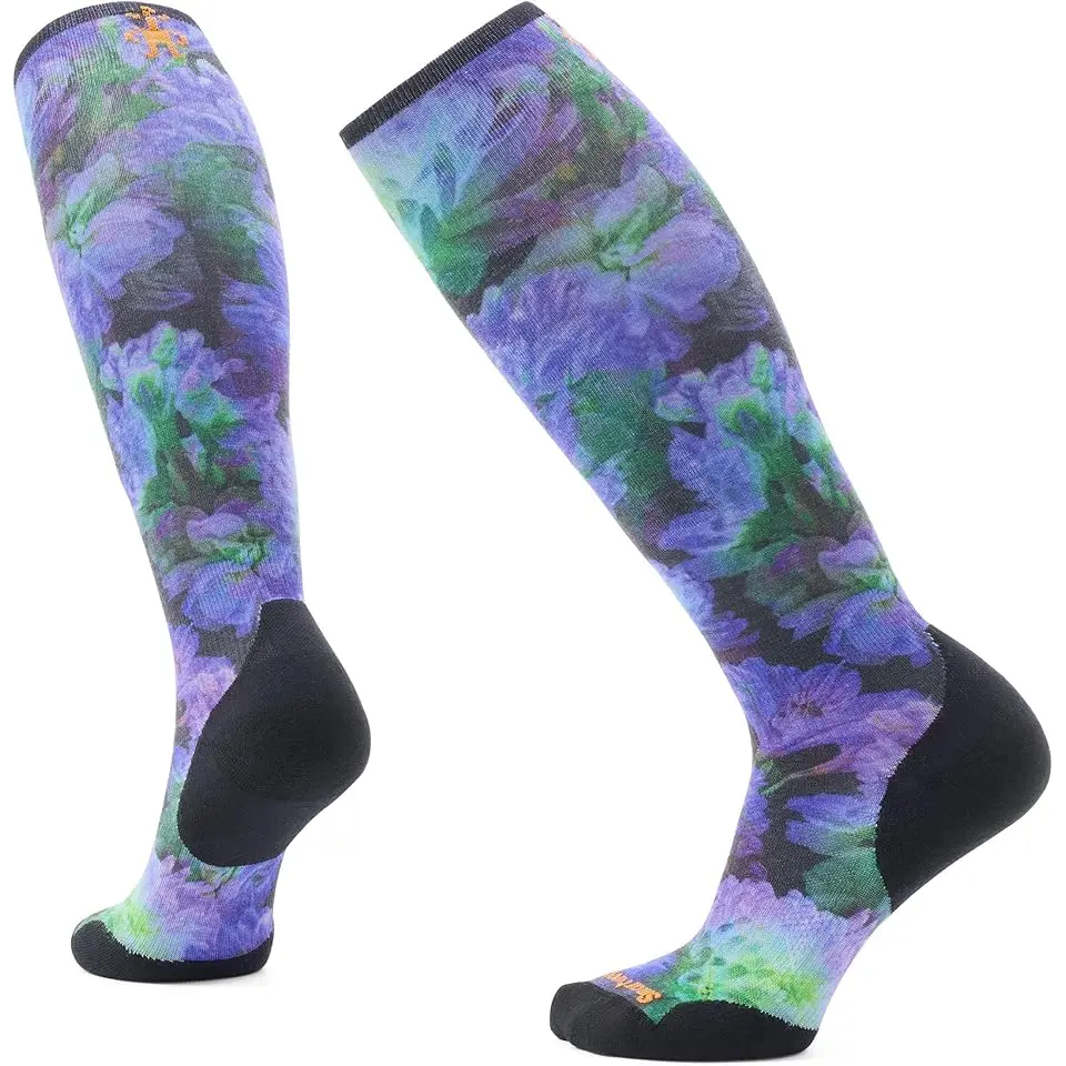 Ski Targeted Cushion Electric Lotus Print Over The Calf Socks