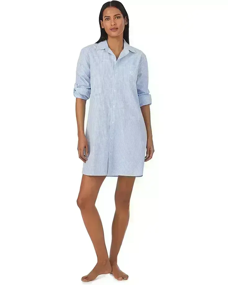 Women's Lauren Ralph Lauren Long Sleeve Roll Tab His Shirt Sleepshirt