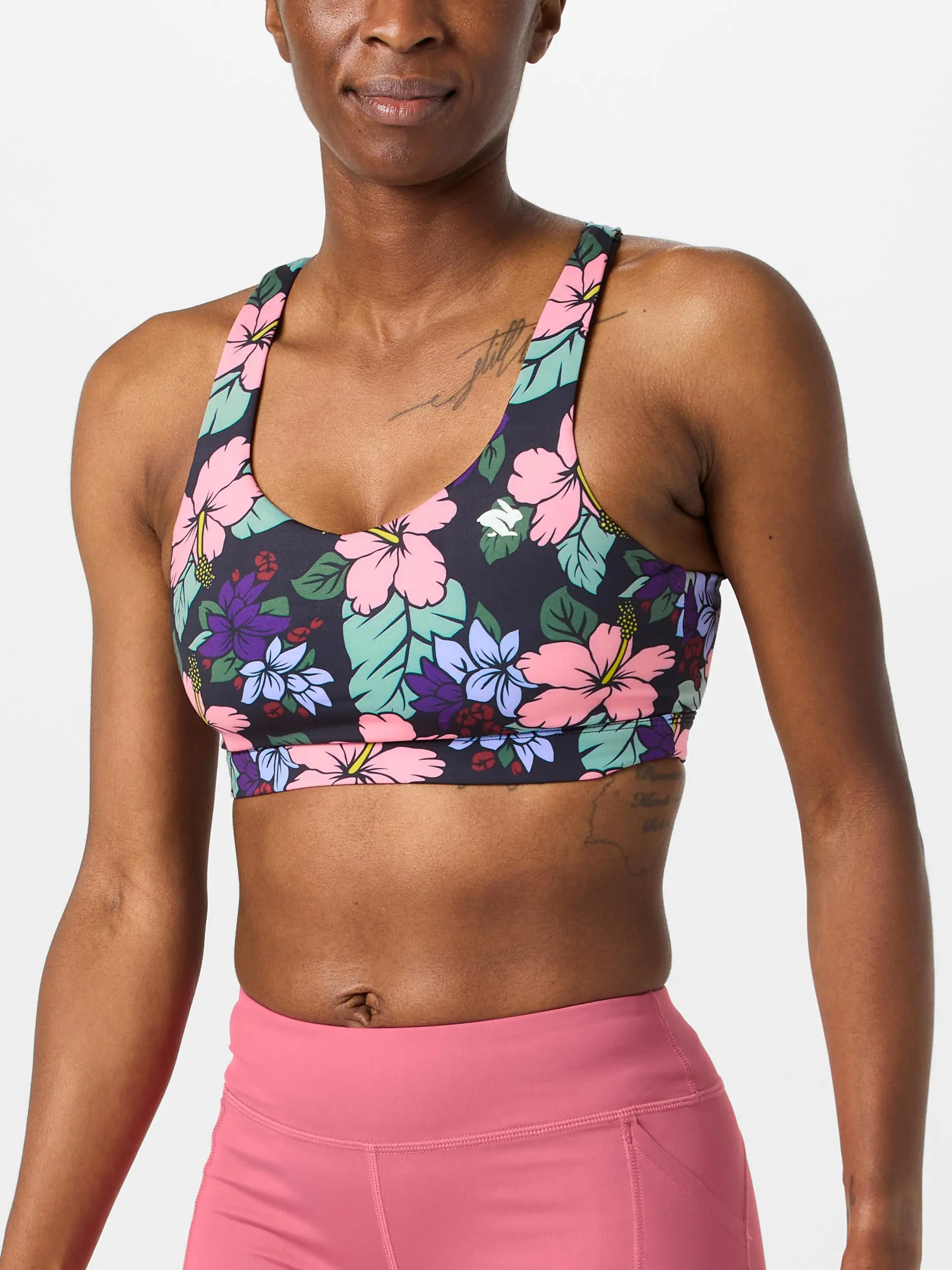 rabbit Hibiscus Floral Pocket Sports Bra