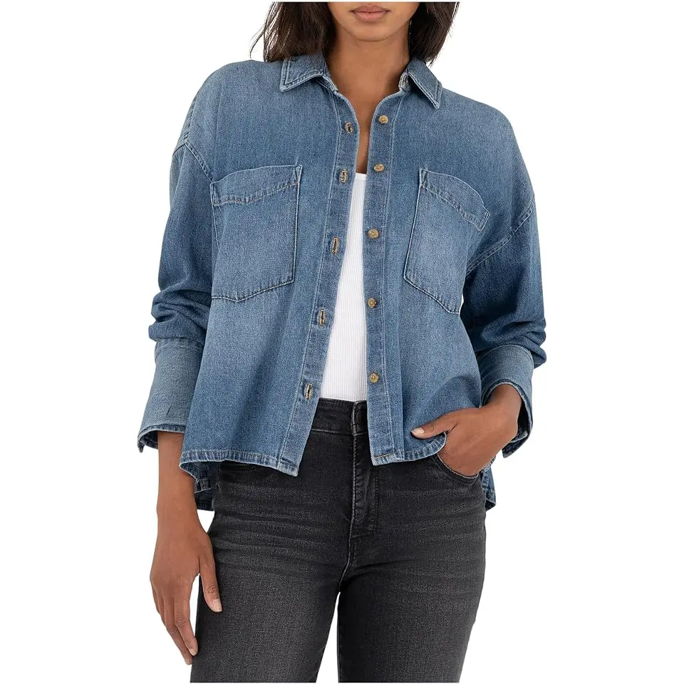 Gertie-button Front Shirt Long Sleeve/Widecuff W/ Pocket