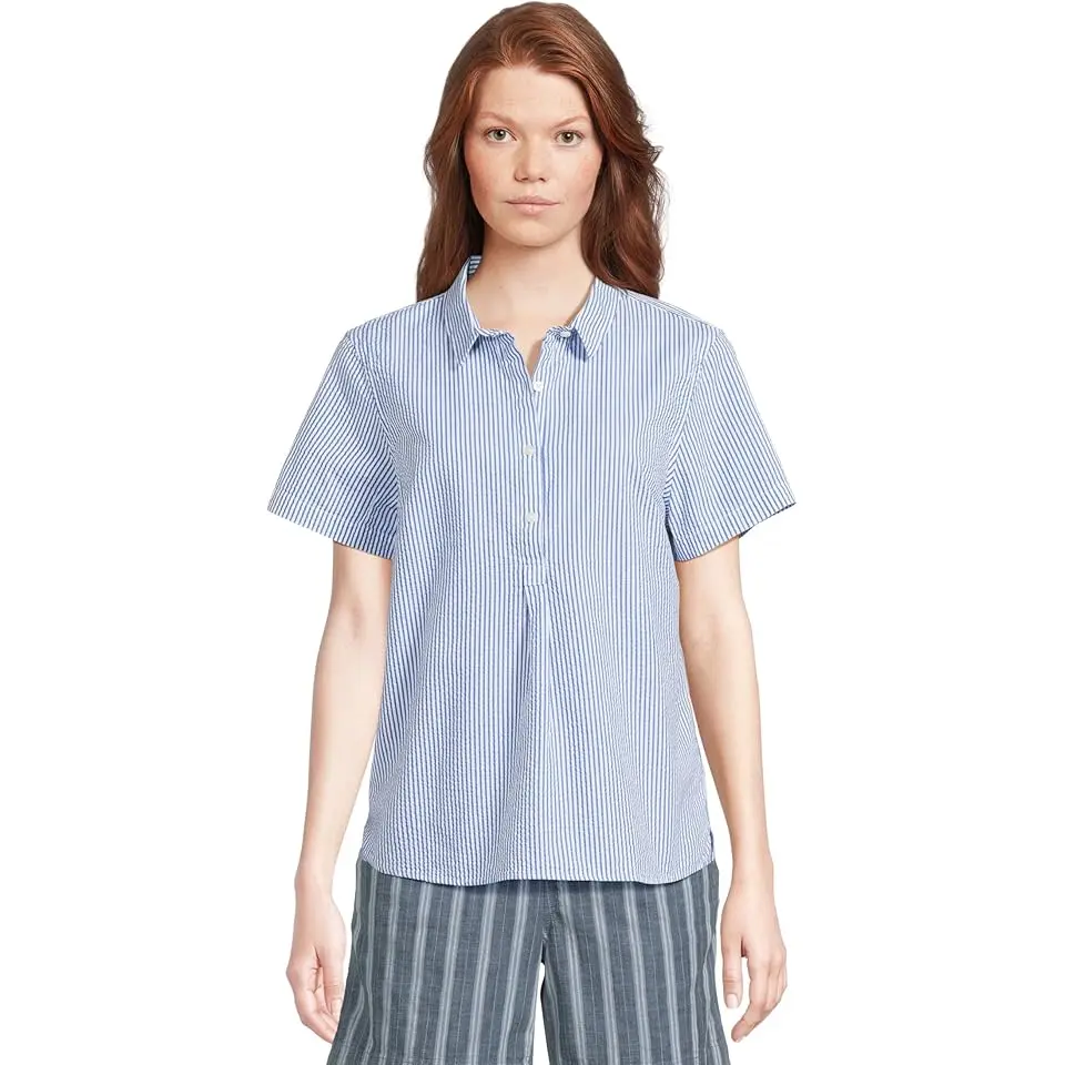 Vacationland Short-Sleeve Popover Stripe Seersucker Shirt