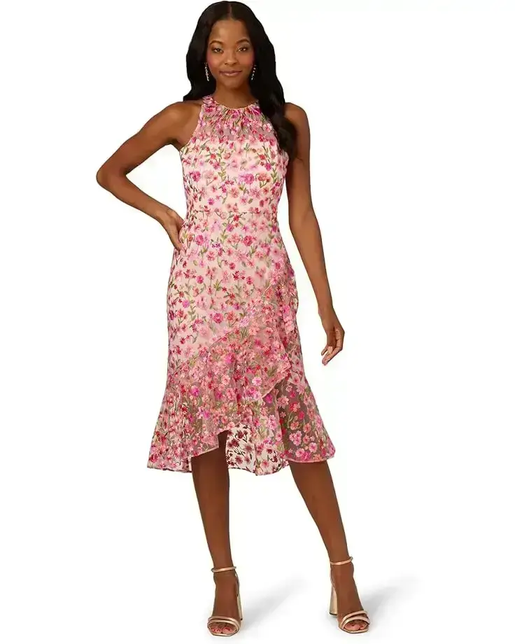 Women's Adrianna Papell Floral Emb Halter Midi Dress
