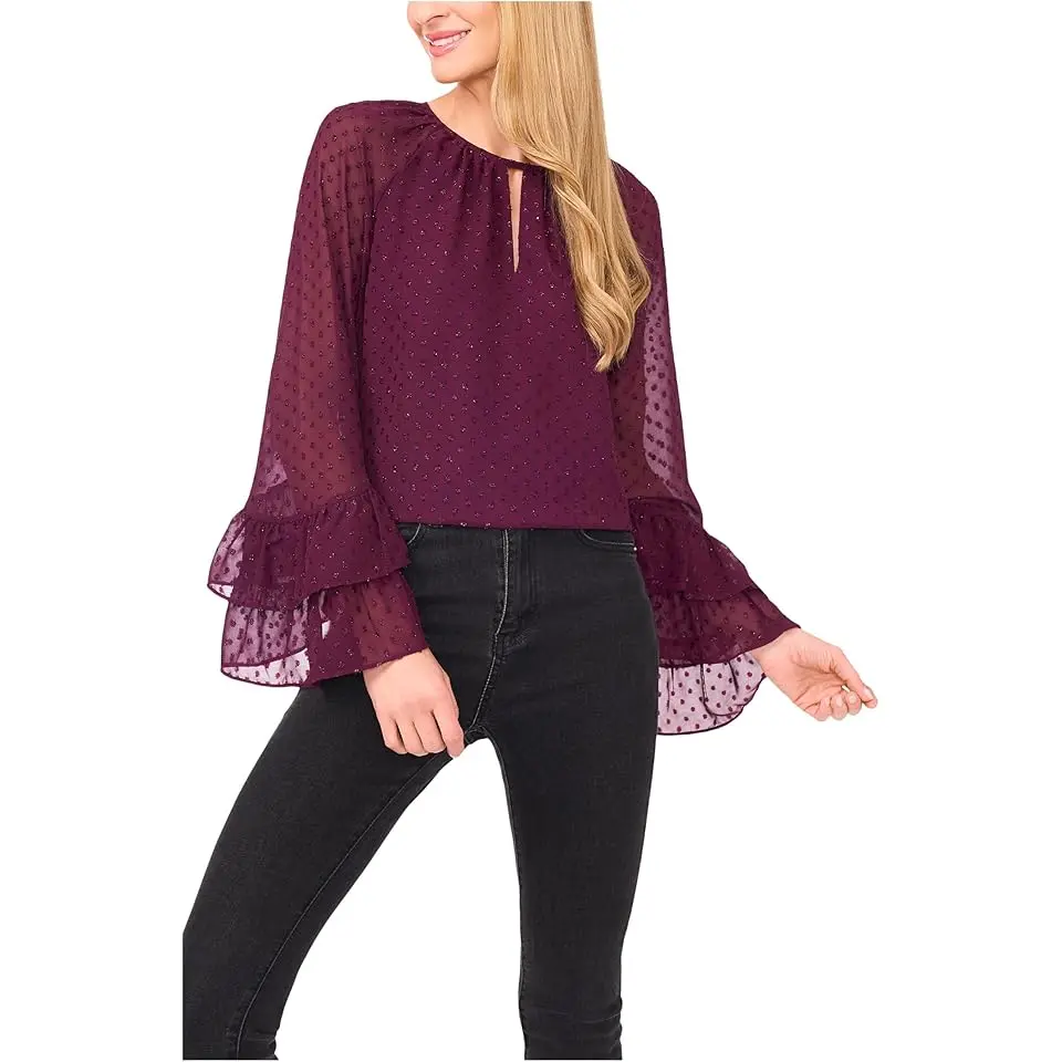 Tiered Sleeve Front Keyhole Blouse
