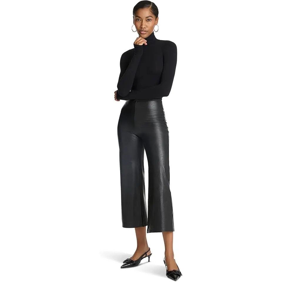 Faux Leather Cropped Wide Leg