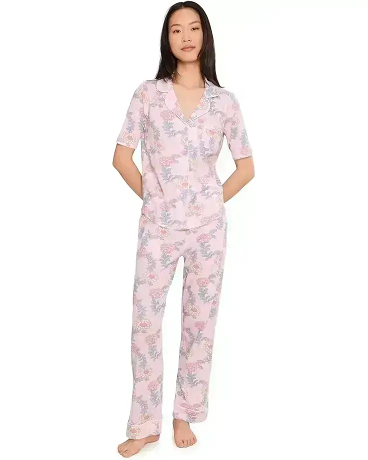 Women's Karen Neuburger Petite Sunshine Meadows Elbow Slv Notch Collar Girlfriend Pajama Set