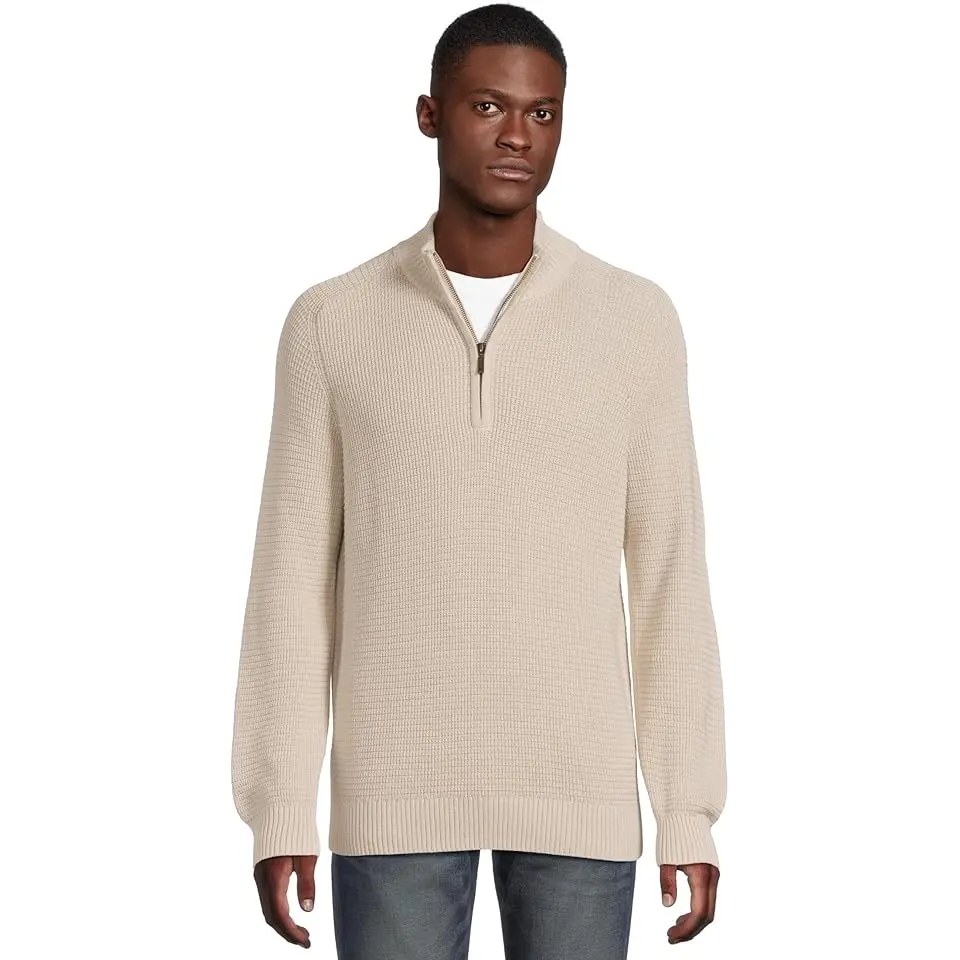 Textured Washed Cotton Sweaters 1/4 zip