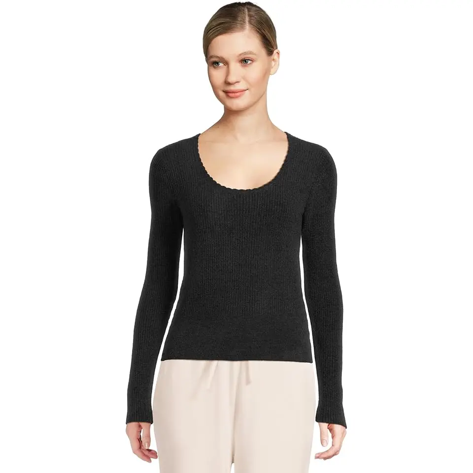 Cozychic Ultra Lite® Ribbed Scallop Scoop Neck Top
