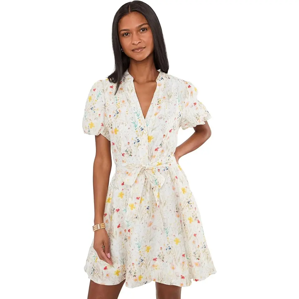 Puff Sleeve Aline Belted Mini Dress