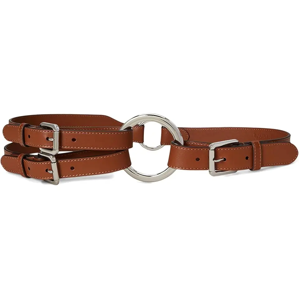 Smooth Leather Ring Triple Stripe Belt