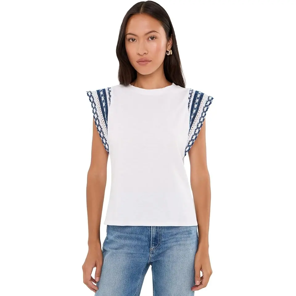 Petite Knit Trim Cotton Slub Top