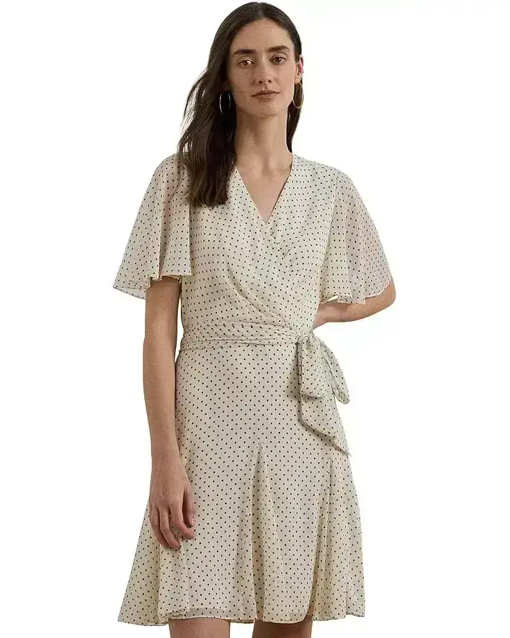 Women's Lauren Ralph Lauren Polka Dot Georgette Surplice Dress