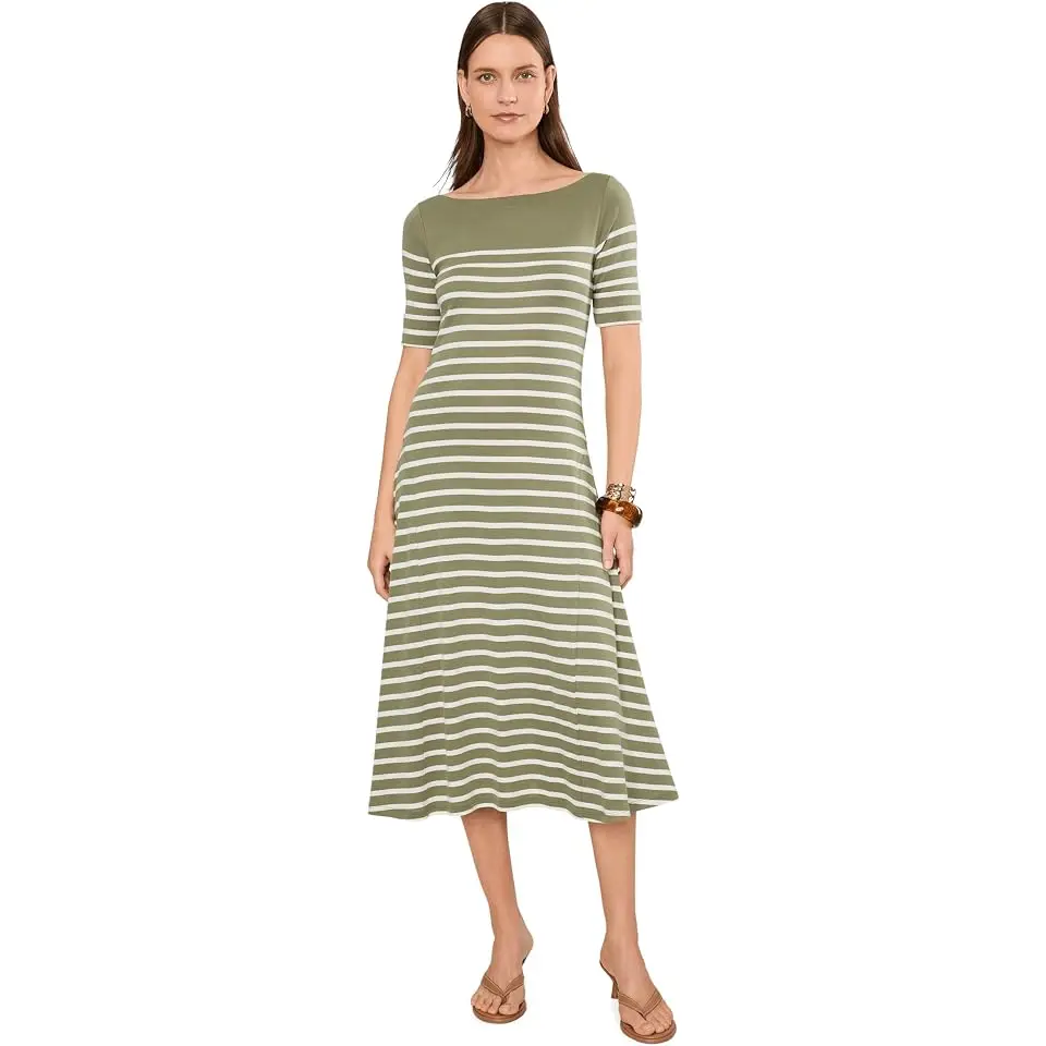 Breton-Stripe Cotton Ribbed Midi Dress