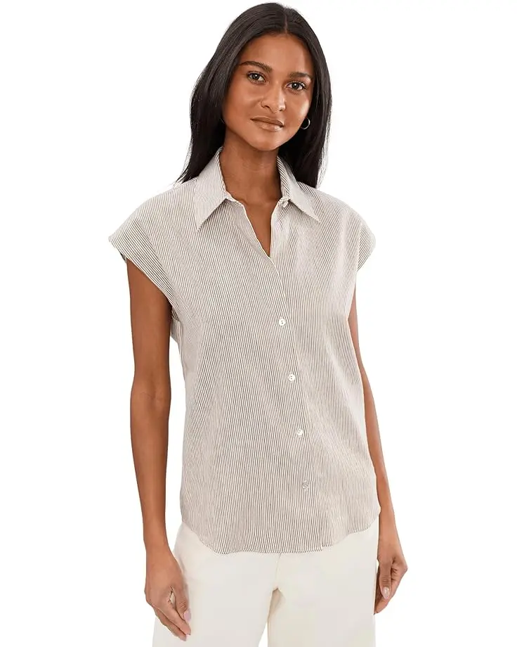 Ticking Stripe Cap Sleeve Blouse